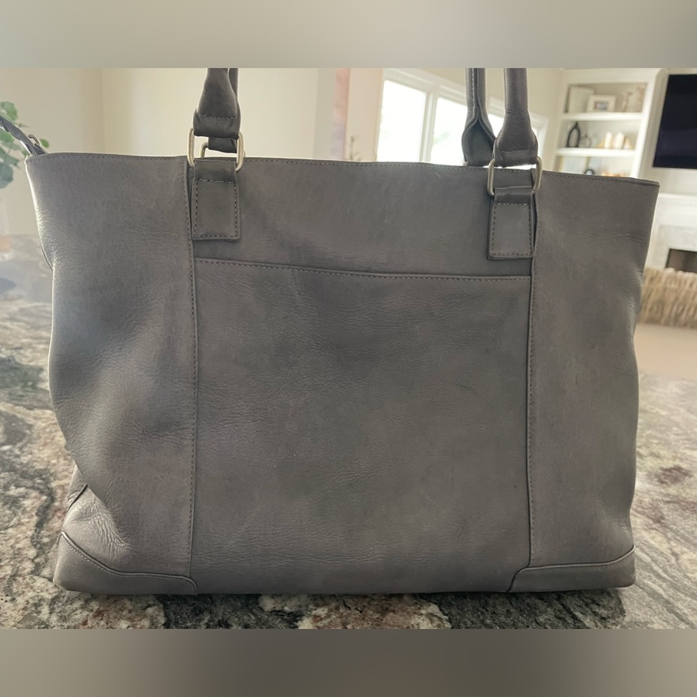 Grey leather computer bag
